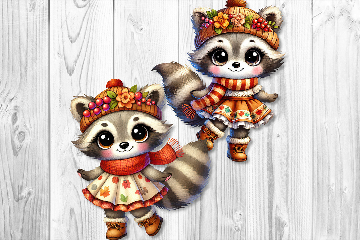 Autumn Cute Raccoon Clipart Set, a Seasonal Illustration by V Design Creator (Photo 6 of 9)