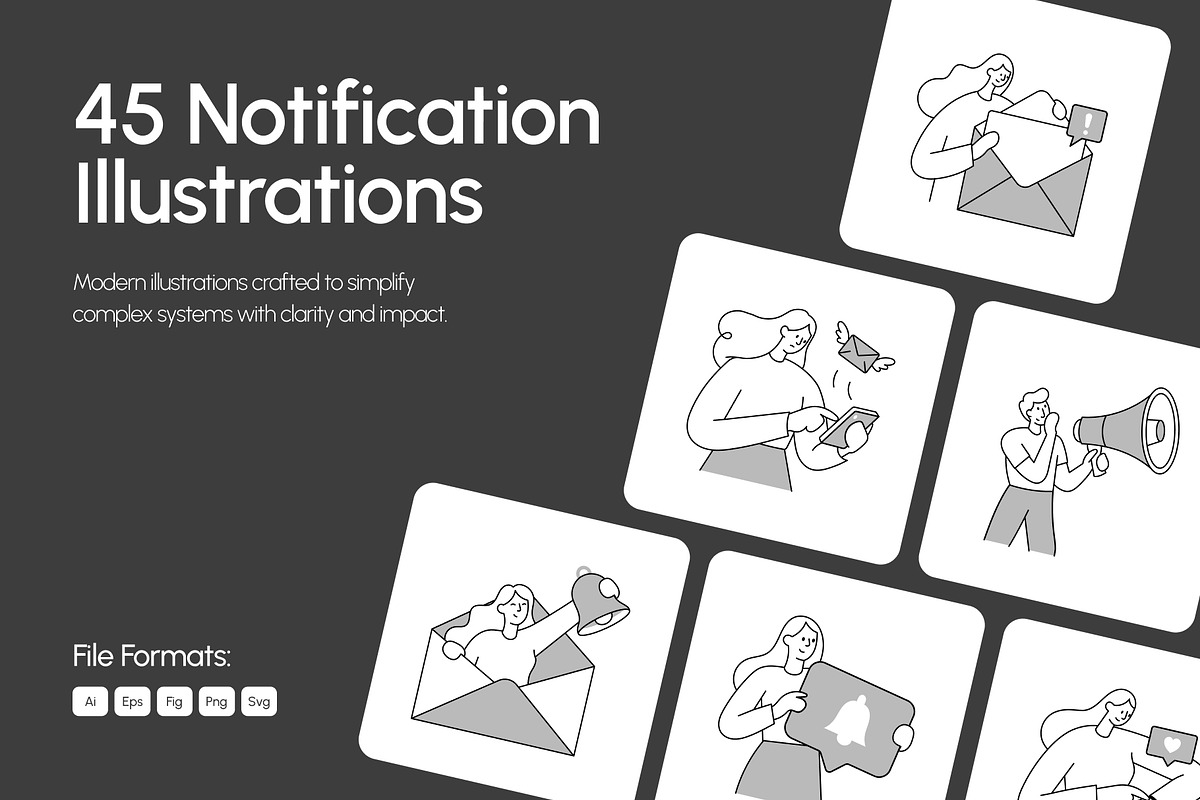 45 Notification Illustrations, a Work Illustration by Prosymbols (Photo 1 of 10)