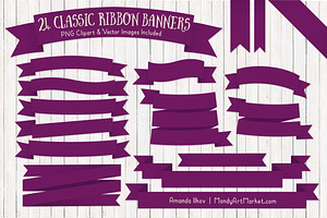 Plum Ribbon Banner Clipart, an Illustration by Amanda Ilkov