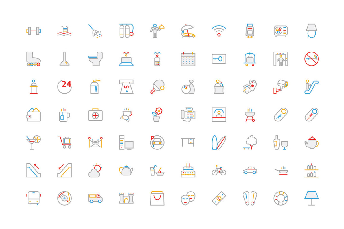 250 Hotel Colored Line Icons, an Outline Icon by Creative Stall (Photo 2 of 4)