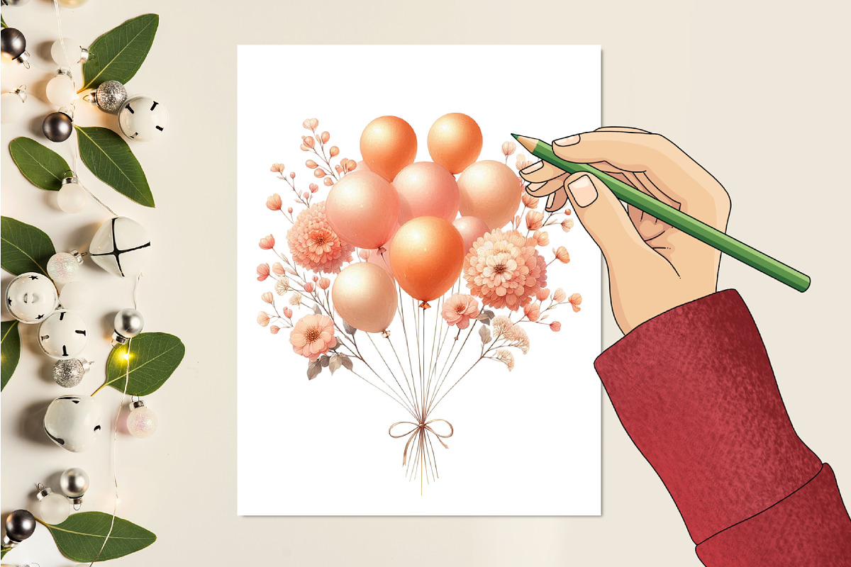 Peach Floral Birthday Watercolor PNG, an Illustration by RobertsArt (Photo 6 of 7)