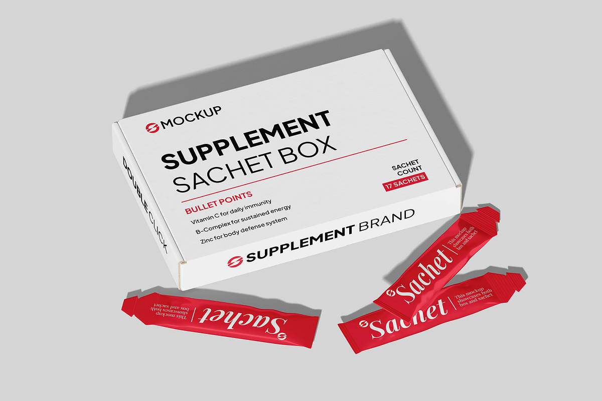 Supplement Sachet Box Mockup, a Packaging Mockup by Unerispace (Photo 3 of 4)