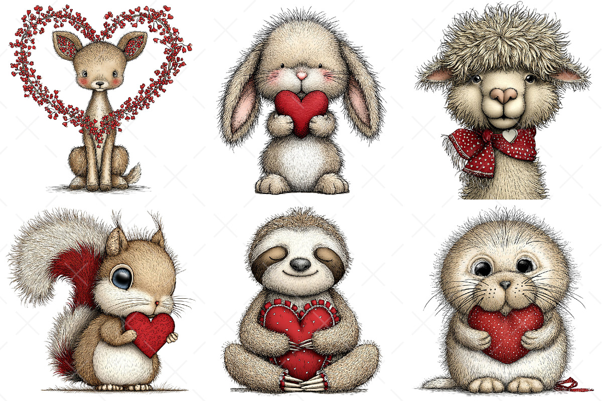 Watercolor Animals Valentine Clipart, an Illustration by Craft Nest (Photo 6 of 9)