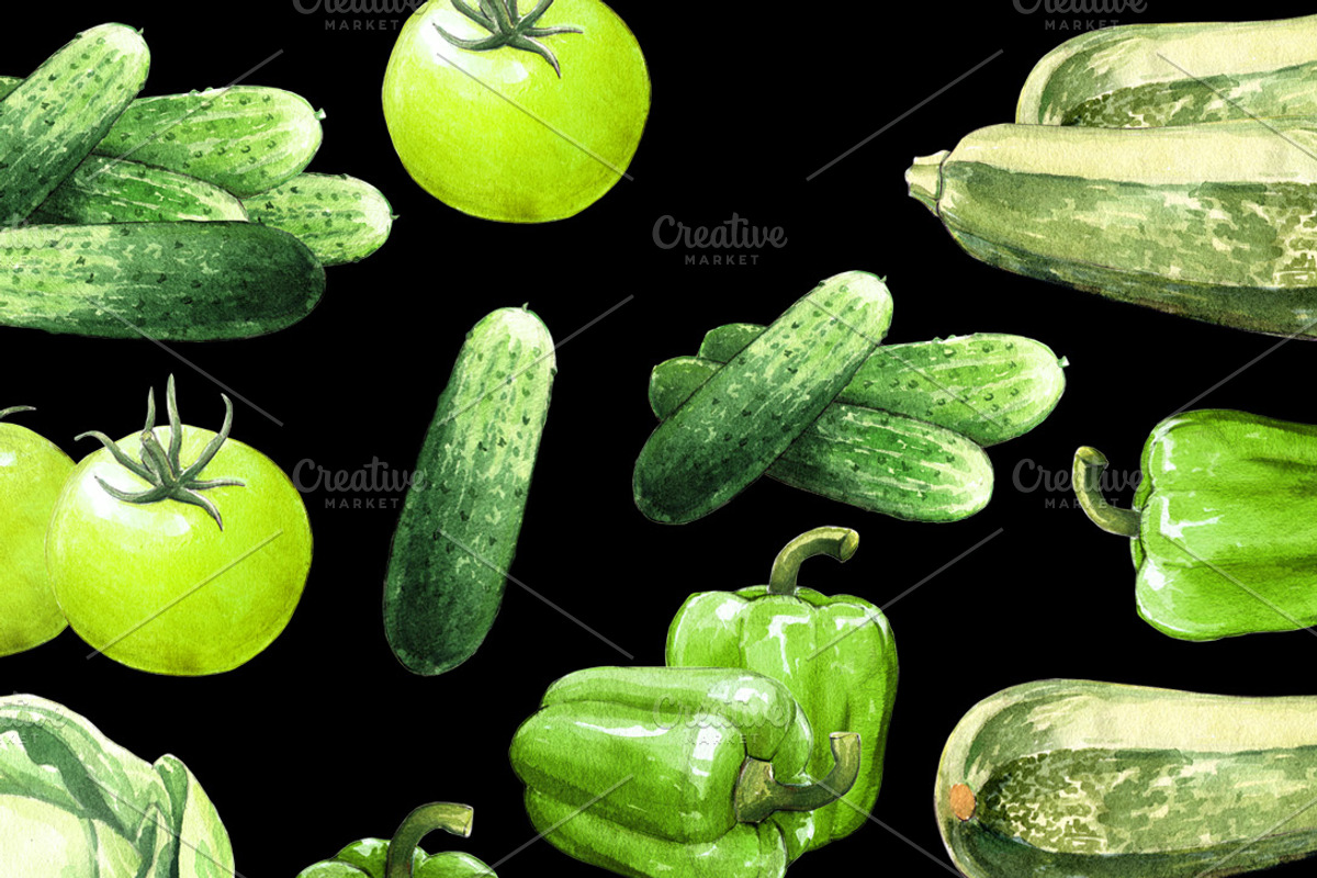 Green Vegetables watercolor big set, a Food Illustration by wedraw (Photo 7 of 7)