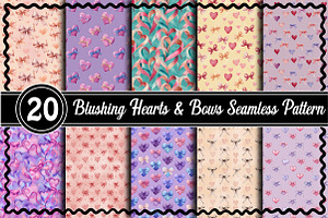 Blushing Hearts & Bows Seamless Patt, an Illustration by RobertsArt