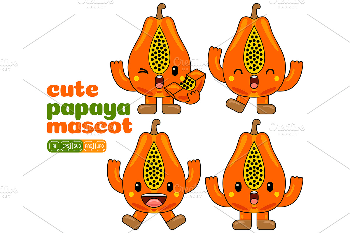 Papaya Mascot Vector Pack, a Food Illustration by MEDZ (Photo 2 of 5)