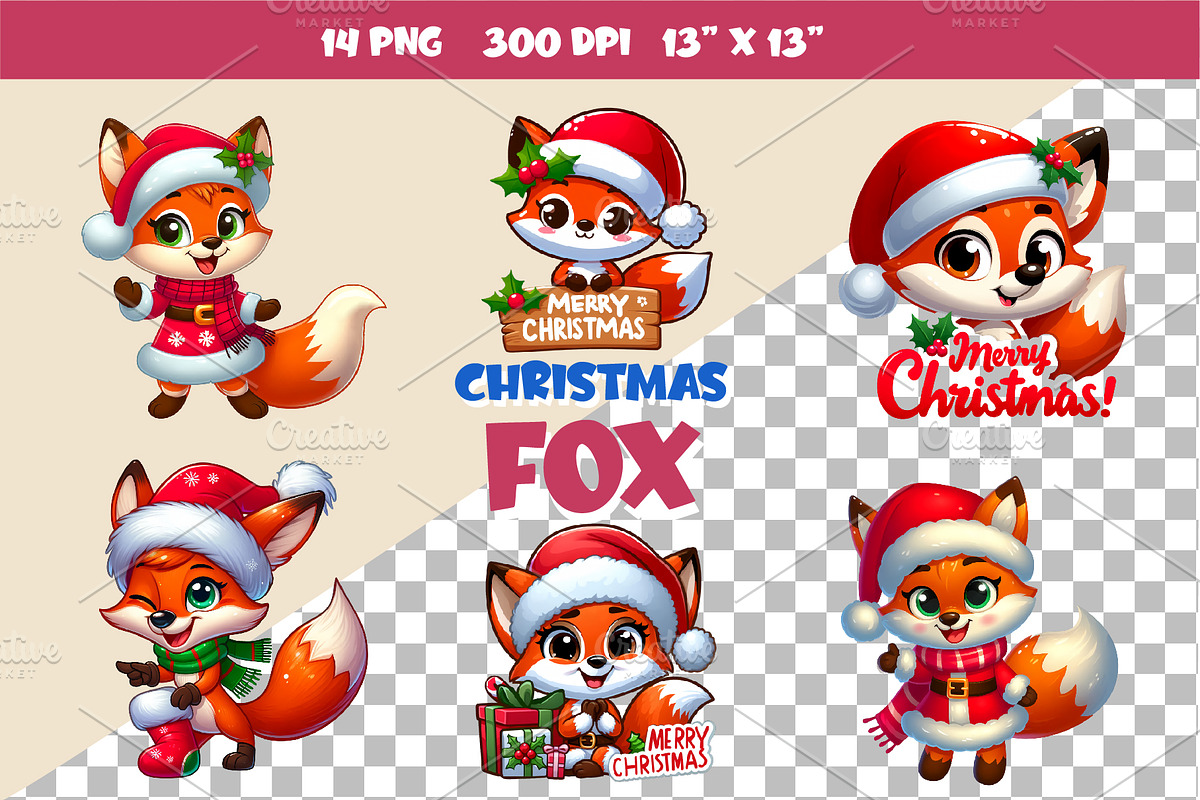 Christmas cute fox. Clipart, PNG., an Animal Illustration by KENO Mascots (Photo 2 of 8)