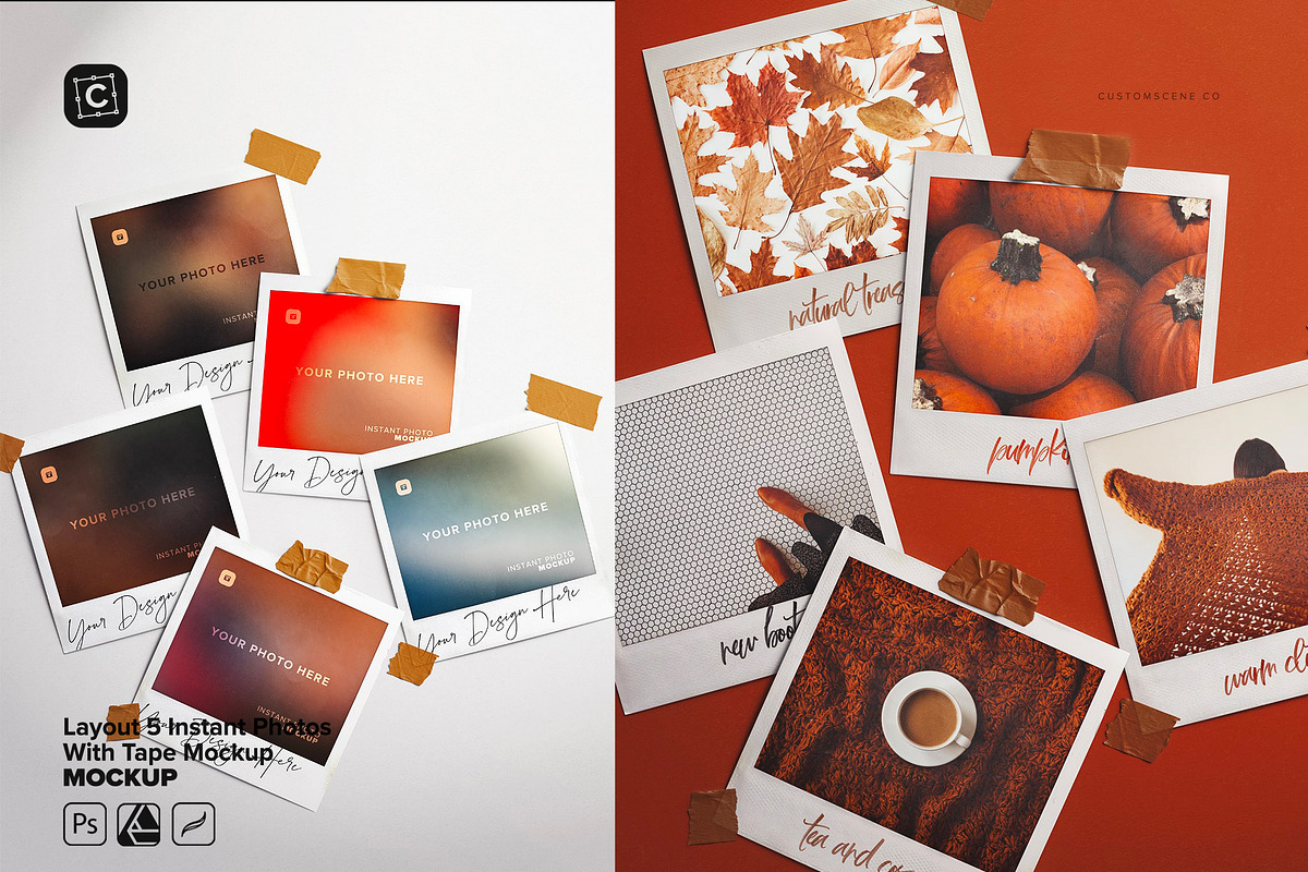 5 Instant Photos With Tape Mockup, a Product Mockup by Custom Scene (Photo 2 of 8)