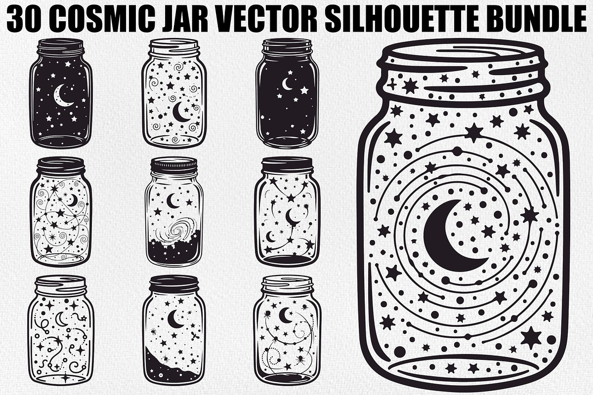 Cosmic Galaxy Jar Design Bundle, an Illustration by Creativeshirt (Photo 1 of 31)