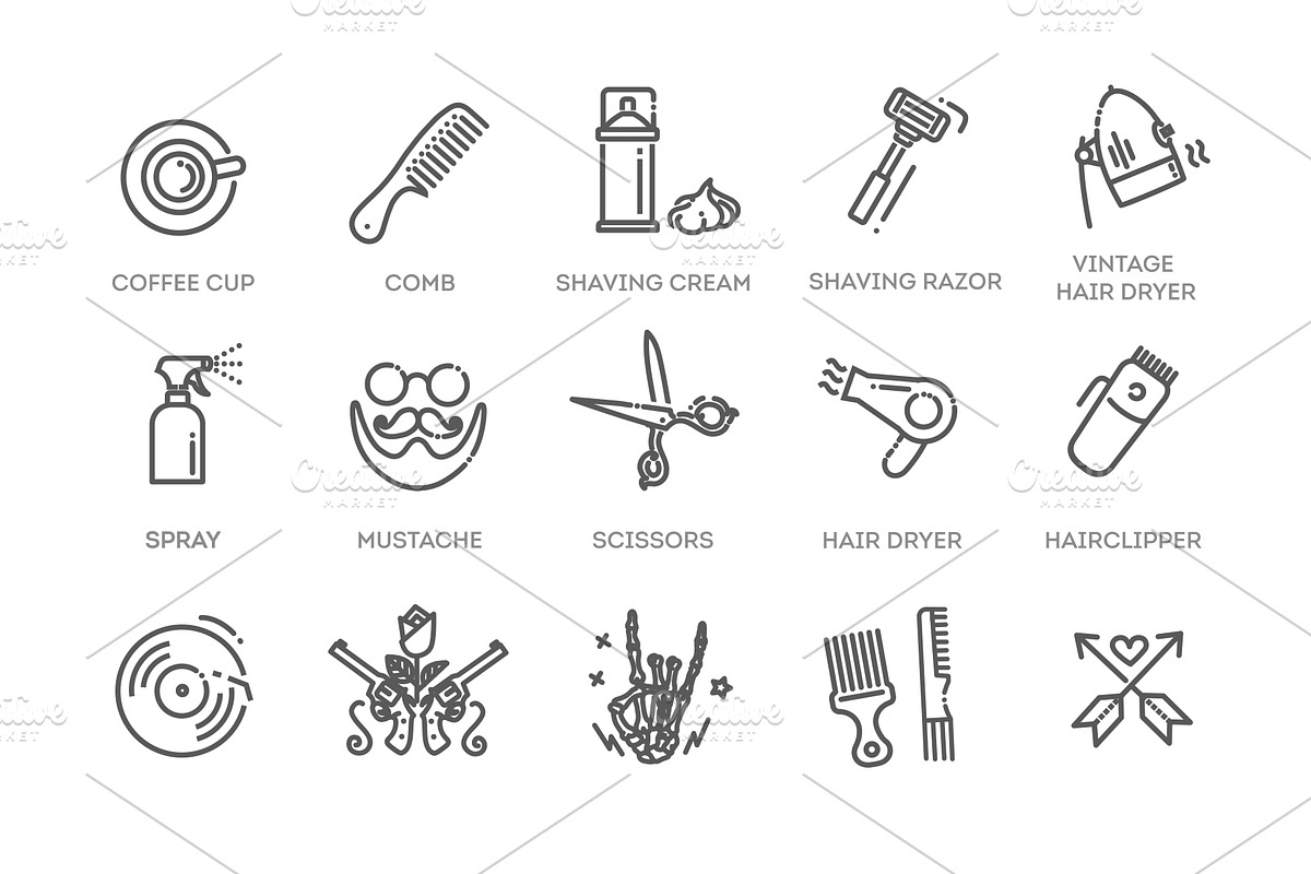 Barbershop vector icons set, an Outline Icon by Tettygreen (Photo 2 of 2)