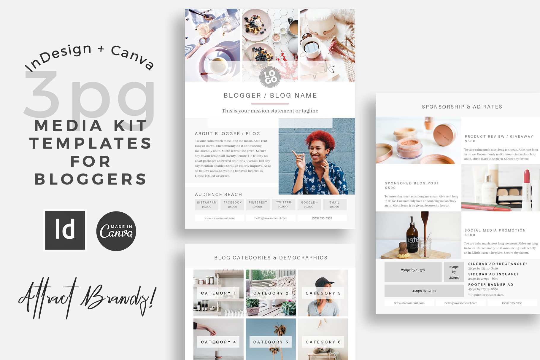 Blogger Media Kit InDesign + Canva, a Stationery Template by Studio Sugoi