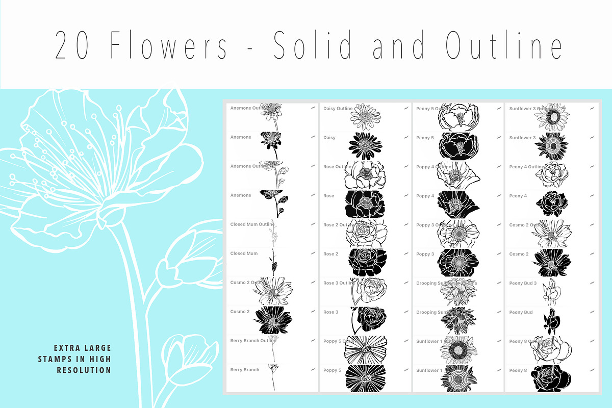 Procreate Line Art Floral Brush Stamps