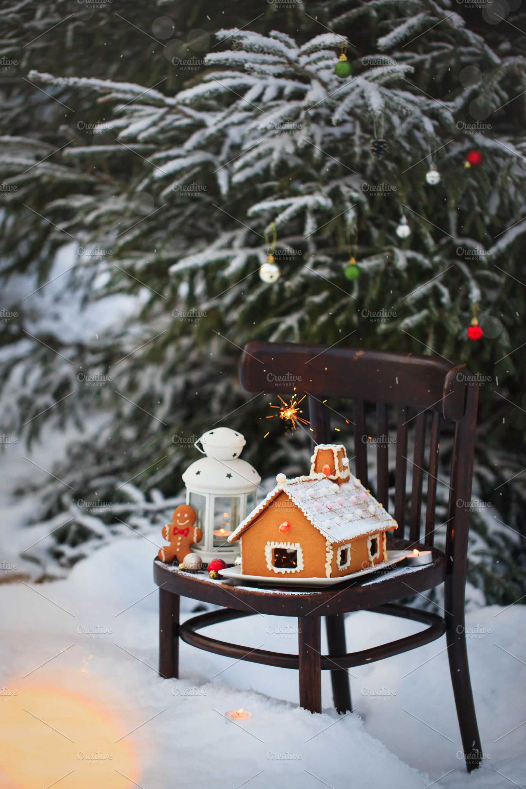 Gingerbread house on the snow, a Holiday Photo by Kate S
