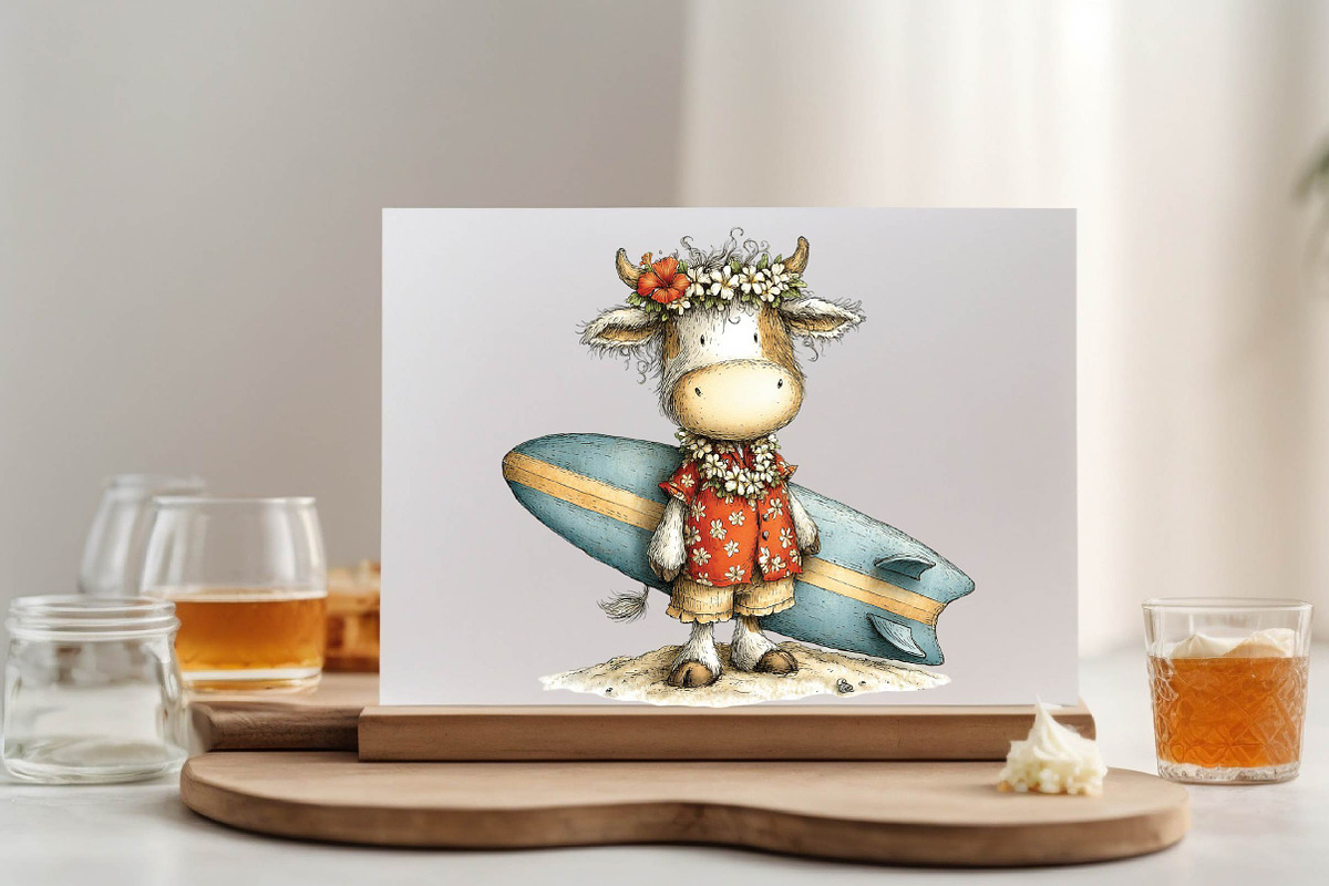 Watercolor Summer Cow Clipart,, an Illustration by SVGArt (Photo 3 of 9)