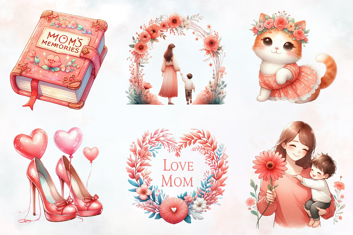 Cute Coral Mother's Day Clipart, a Seasonal Illustration by RobertsArt (Photo 5 of 7)