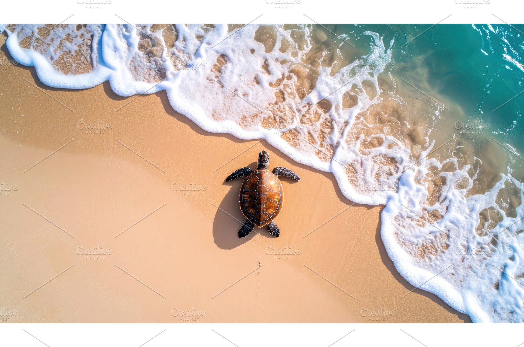 Sea turtle returning to ocean waves, an Animal Photo by Igor Tichonow