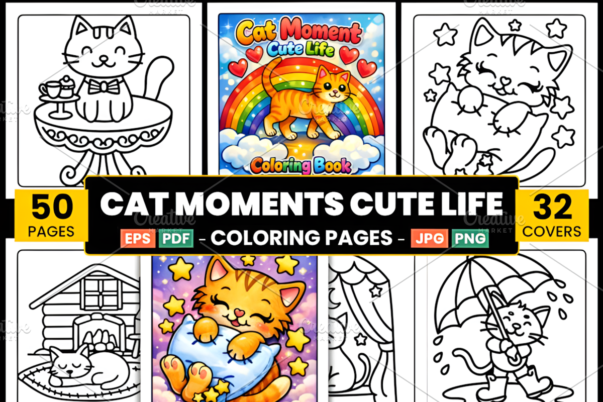 Cat Moments Cute Life Coloring Pages, an Animal Illustration by Design Station (Photo 1 of 3)