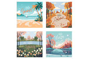 Set of seasonal concept posters, an Illustration by kavalenkava