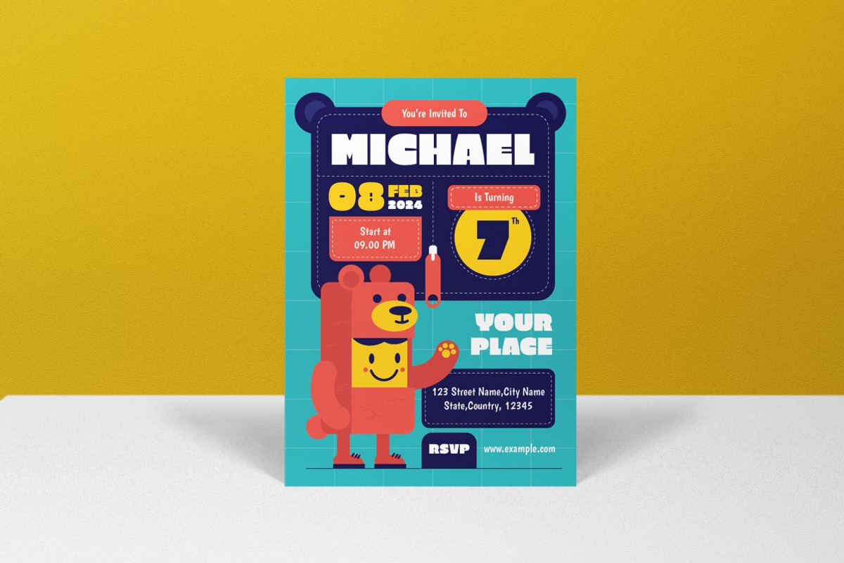 Flat Design Kids Birthday Invitation, an Invitation Template by graphicook (Photo 2 of 3)