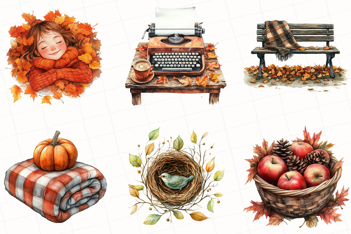 Watercolor Fall Season Clipart, an Illustration by OK Design (Photo 2 of 5)