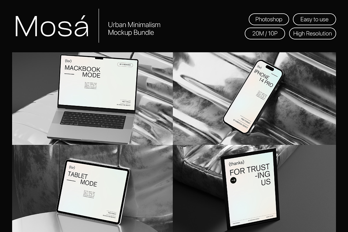 Mosá - Urban Minimal Mockup Bundle, a Device Mockup by Creavora (Photo 1 of 11)