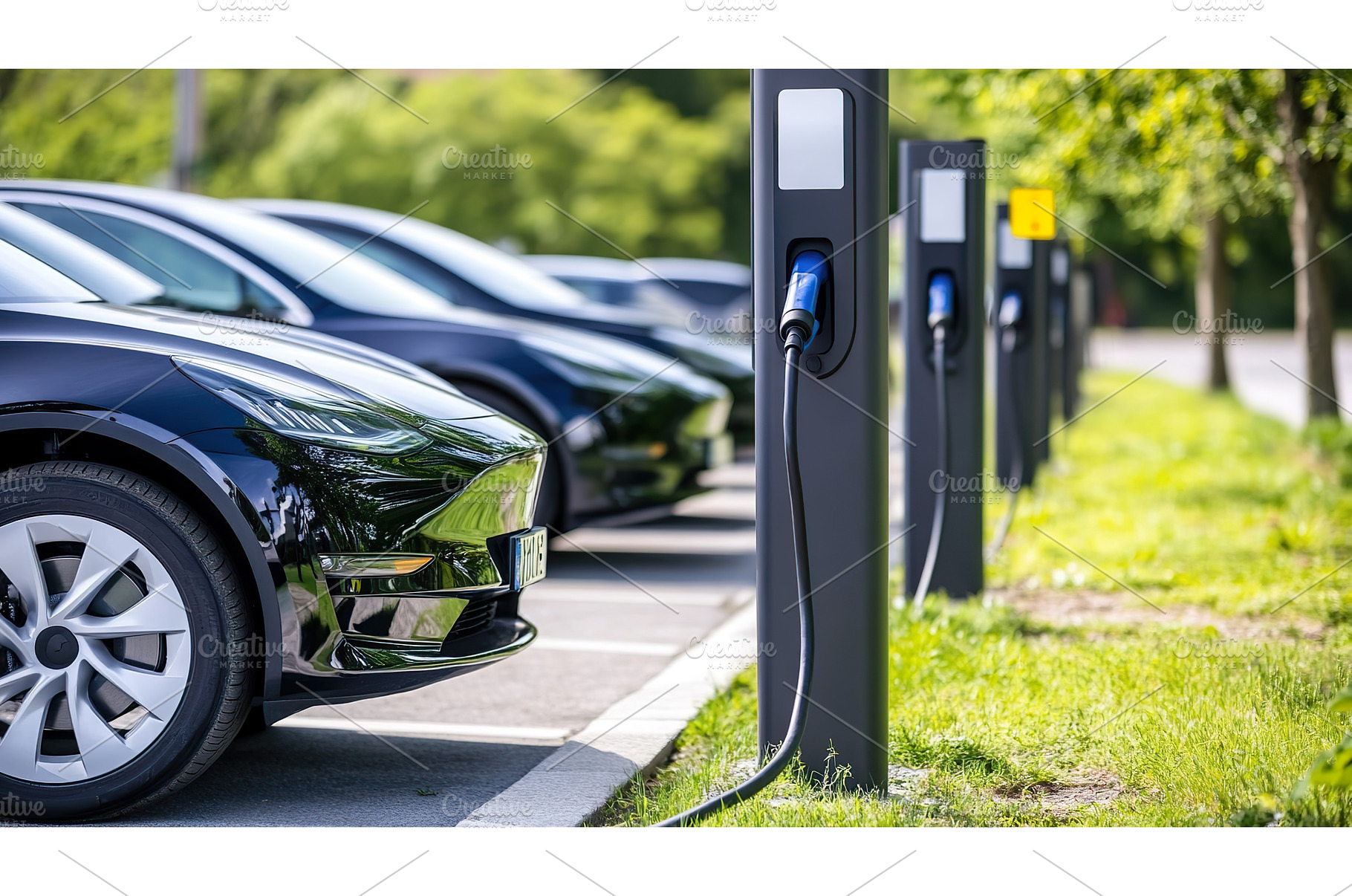 Electric Cars Charging at Station in, an Industrial Photo by Lermont51
