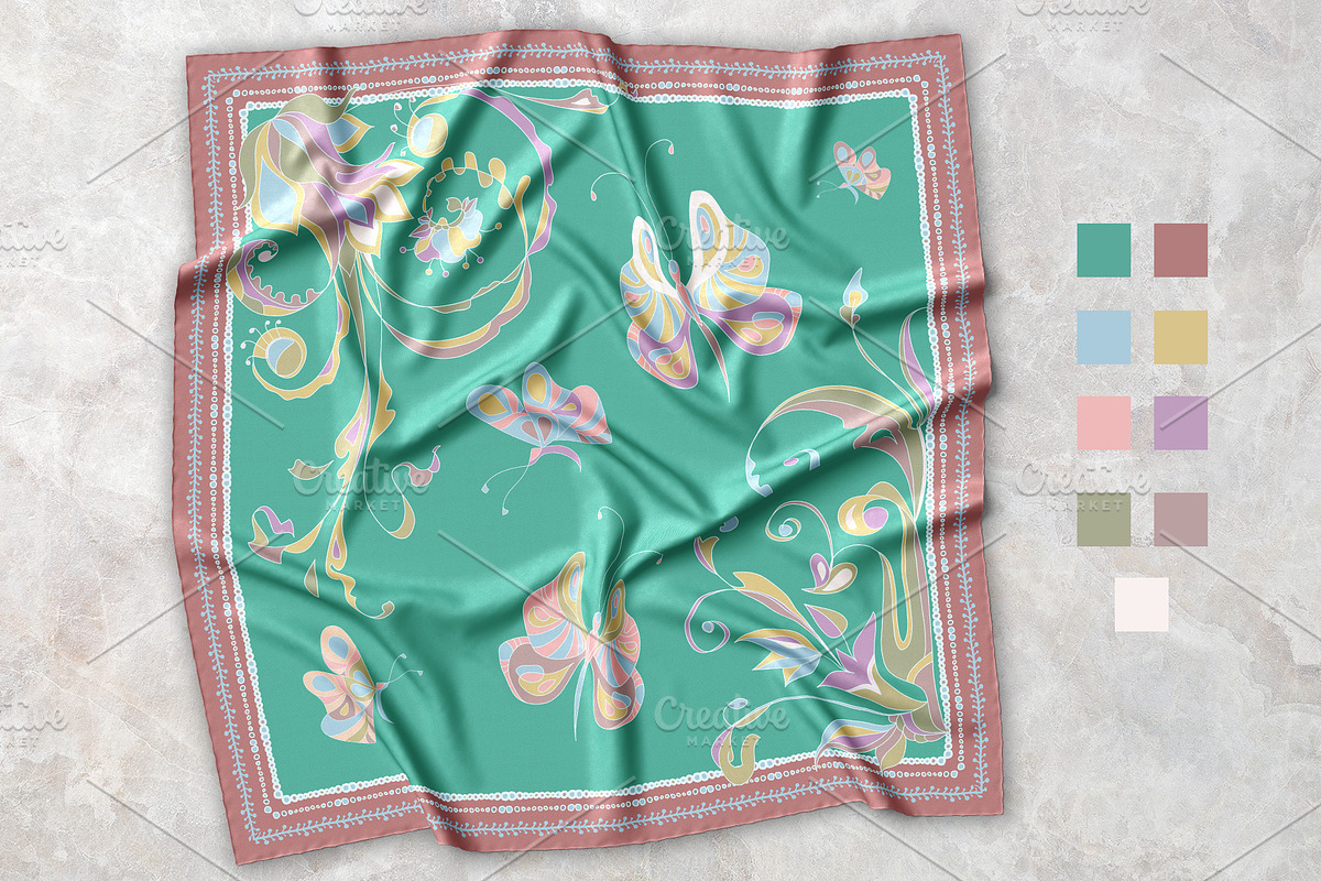 Pastel Butterfly Garden Silk Scarf, an Object Graphic by ilustrinna (Photo 5 of 6)