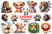 Lion Watercolor Cliparts, an Illustration by RobertsArt (Thumbnail 1 of 7)