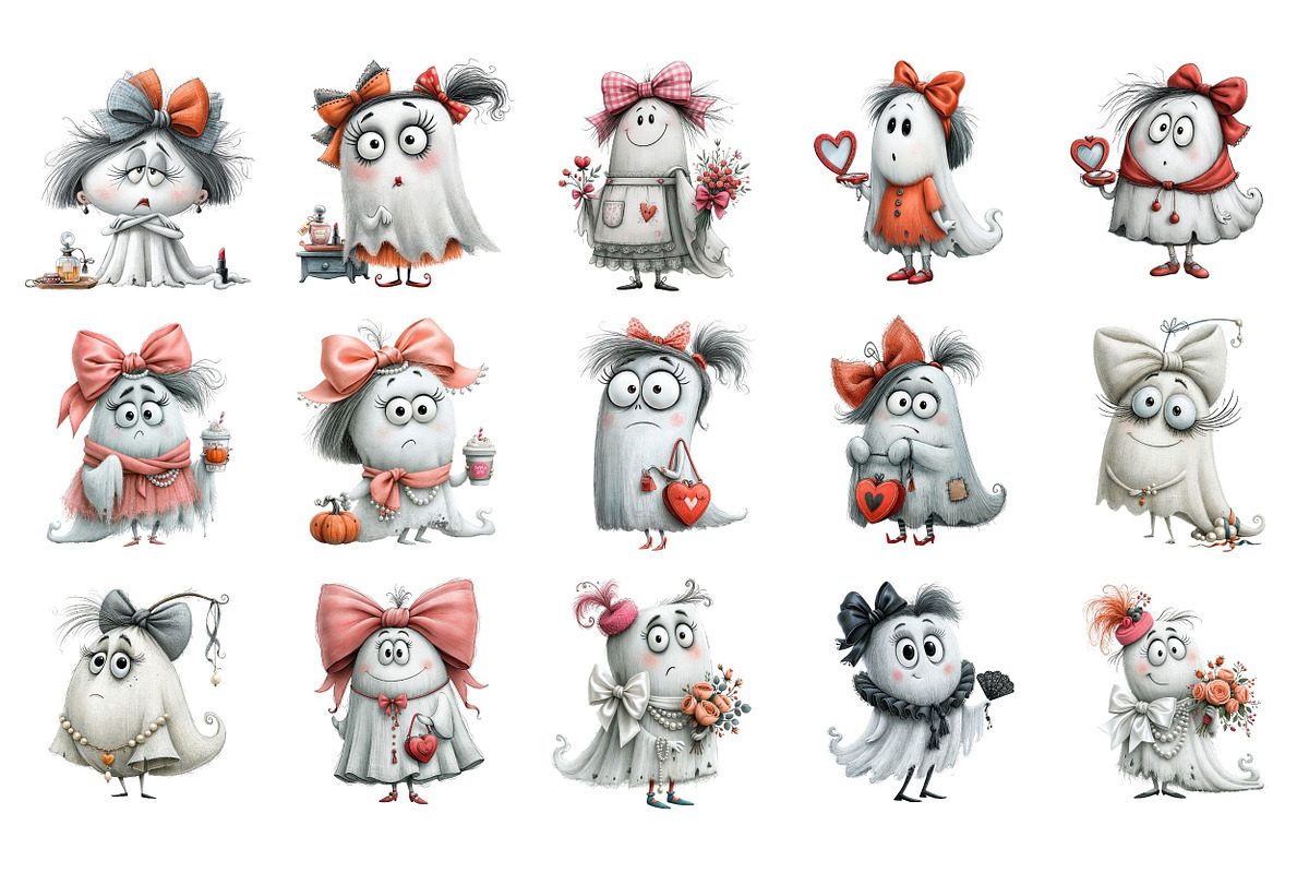 Whimsical Coquette Ghost Clipart, a Seasonal Illustration by Nicolle's Colorful Art (Photo 5 of 6)