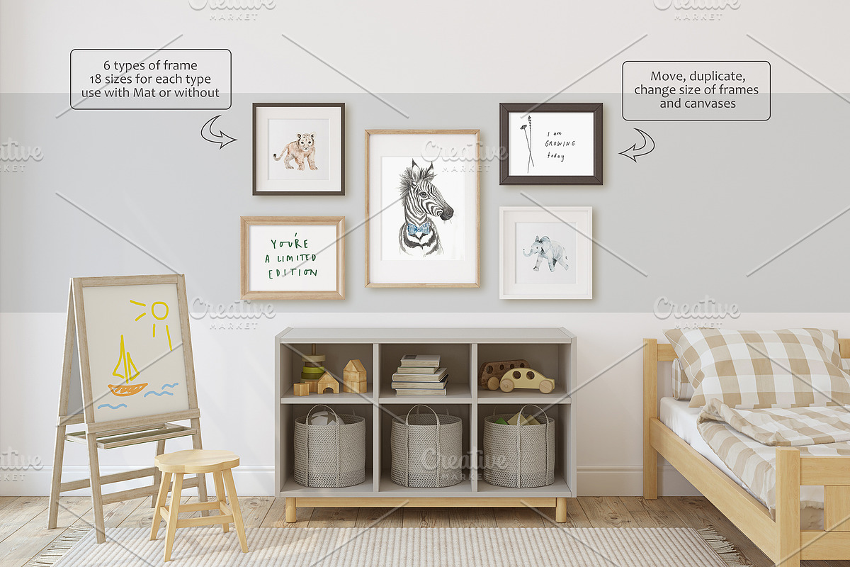 TODDLER ROOM Wall & Frames Mockup, a Poster Template by MyHomeMockups (Photo 5 of 10)