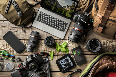 A well-organized workspace featuring, a Photo by Tanuart