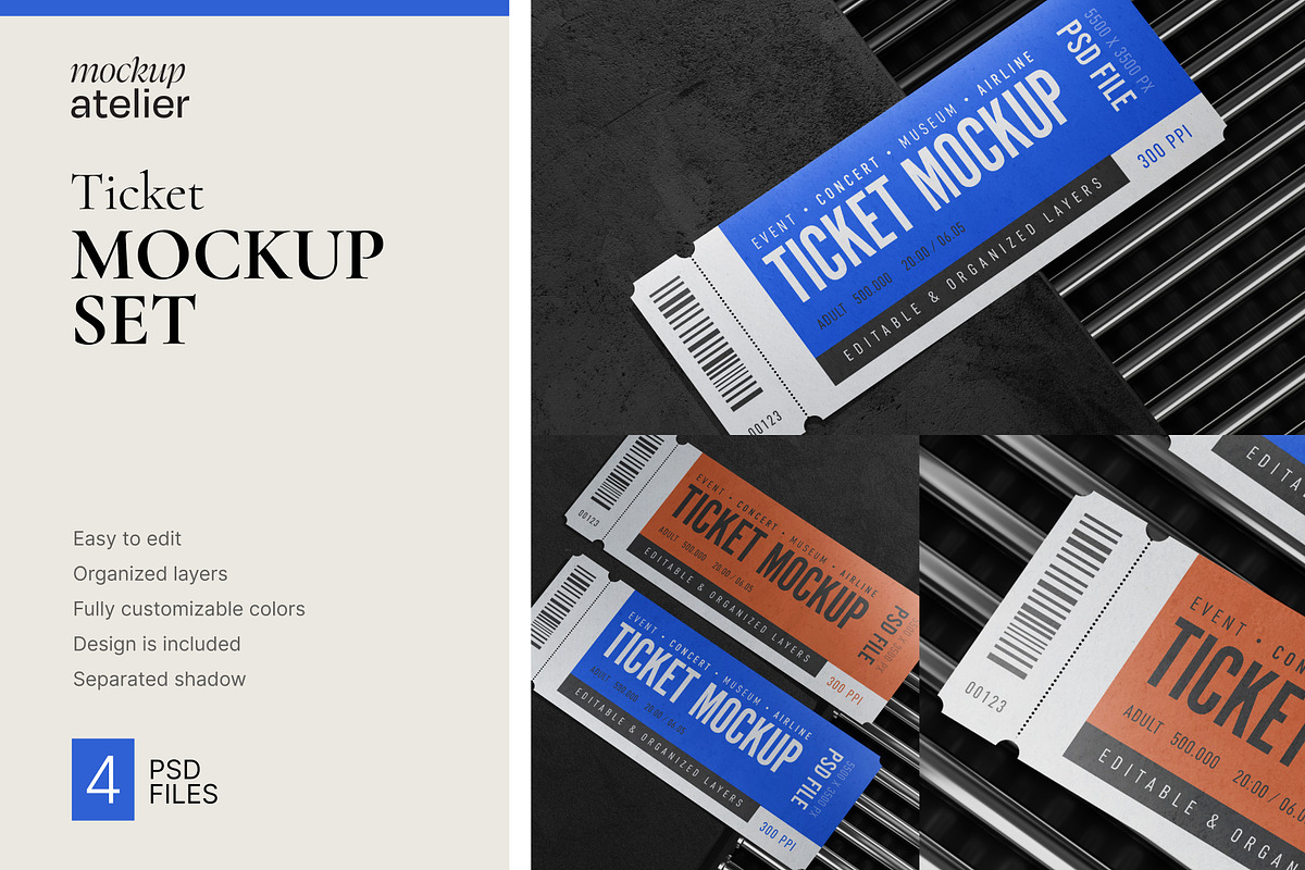 Ticket Mockup Set, a Books & Magazine Mockup by mockupatelier (Photo 7 of 7)