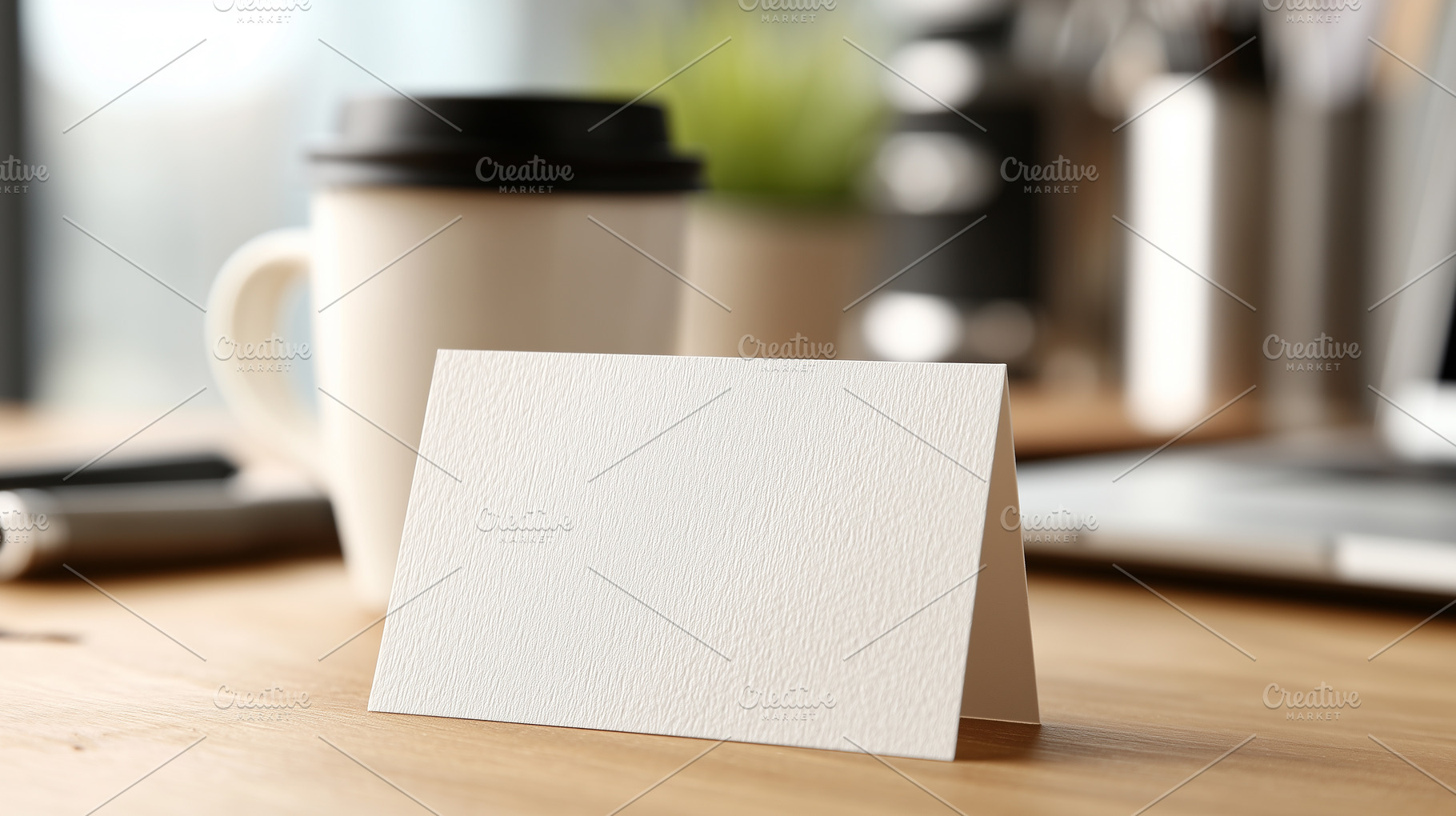 Blank white folded card mockup stand, a Food & Drink Photo by MistyDay