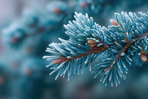 Frozen pine branch winter wonderland, an Abstract Photo by Pixeness Studio