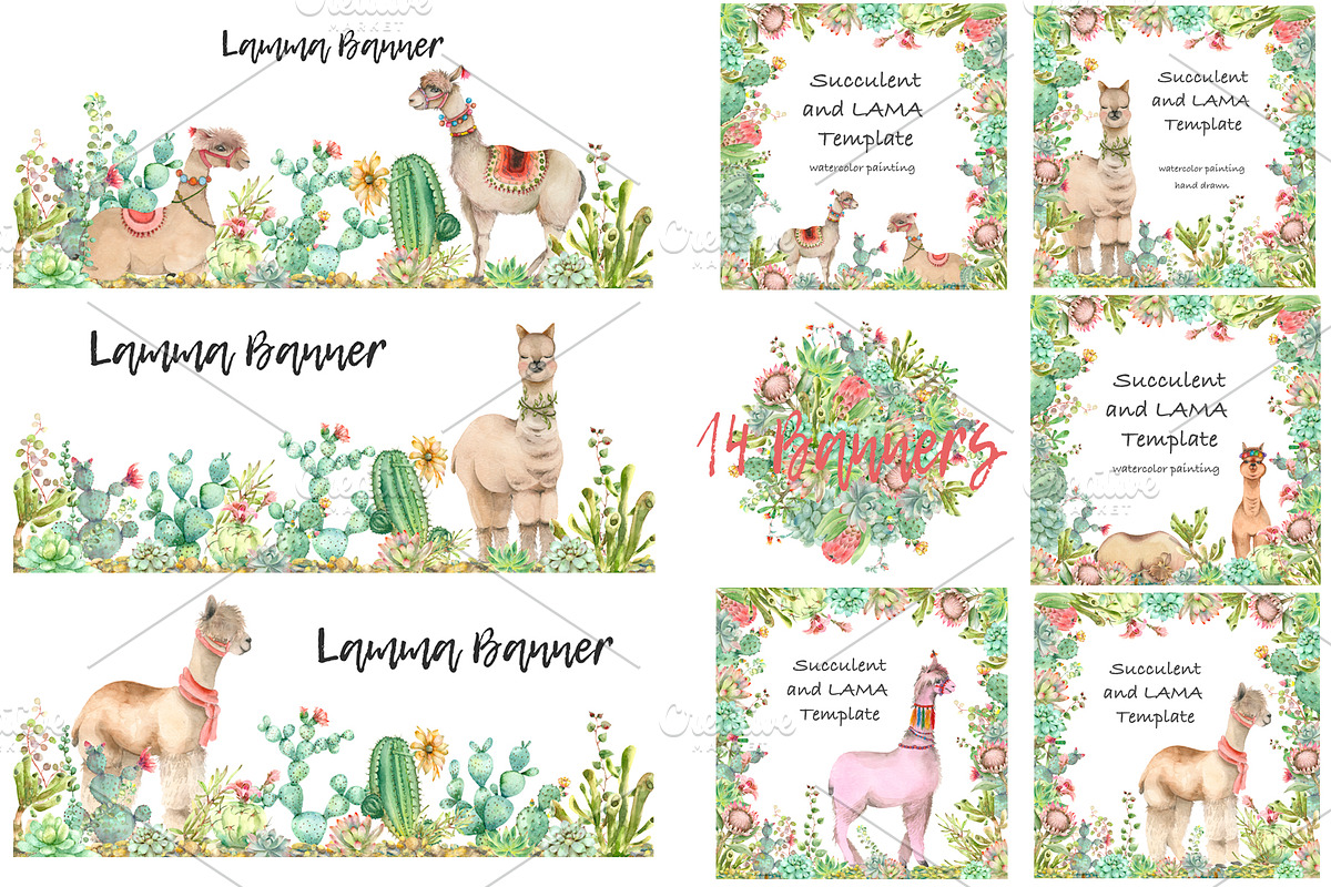 Lama in cactus collection, an Animal Illustration by IvanFet (Photo 3 of 5)
