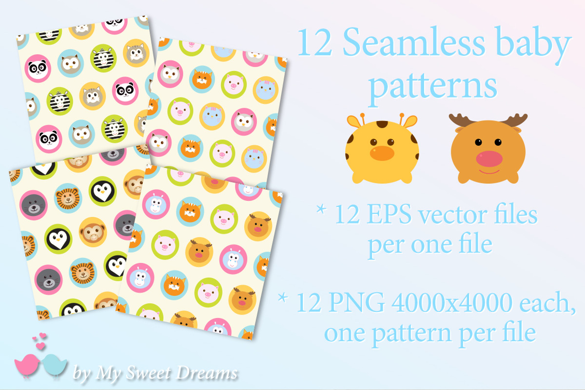 Seamless animal patterns +BONUS, a Pattern Graphic by My Sweet Dreams (Photo 1 of 8)