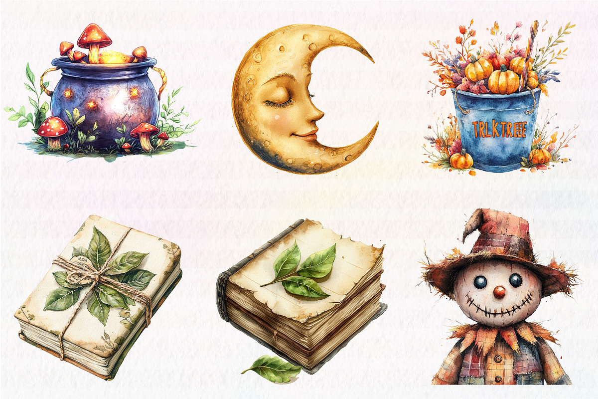 Vintage Halloween Watercolor Clipart, an Illustration by CreationArt (Photo 4 of 5)