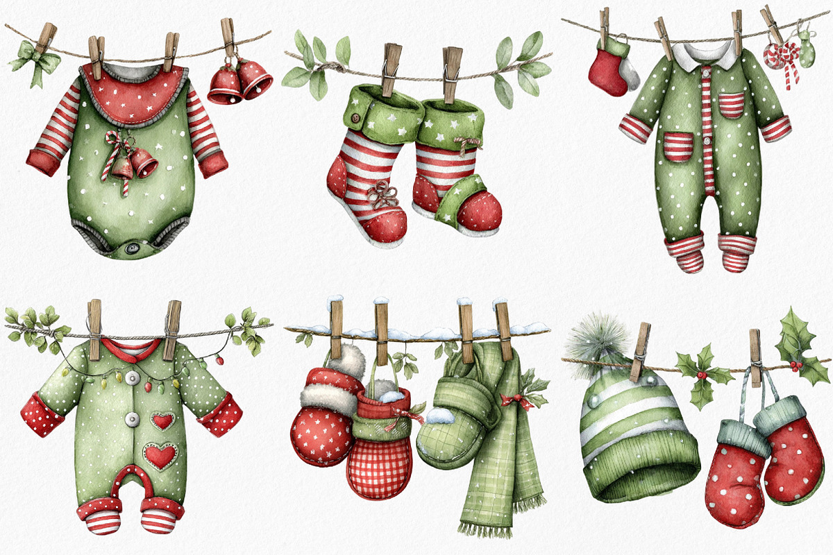 Christmas Baby Clothesline Clipart, an Illustration by Canvas Craft (Photo 3 of 7)