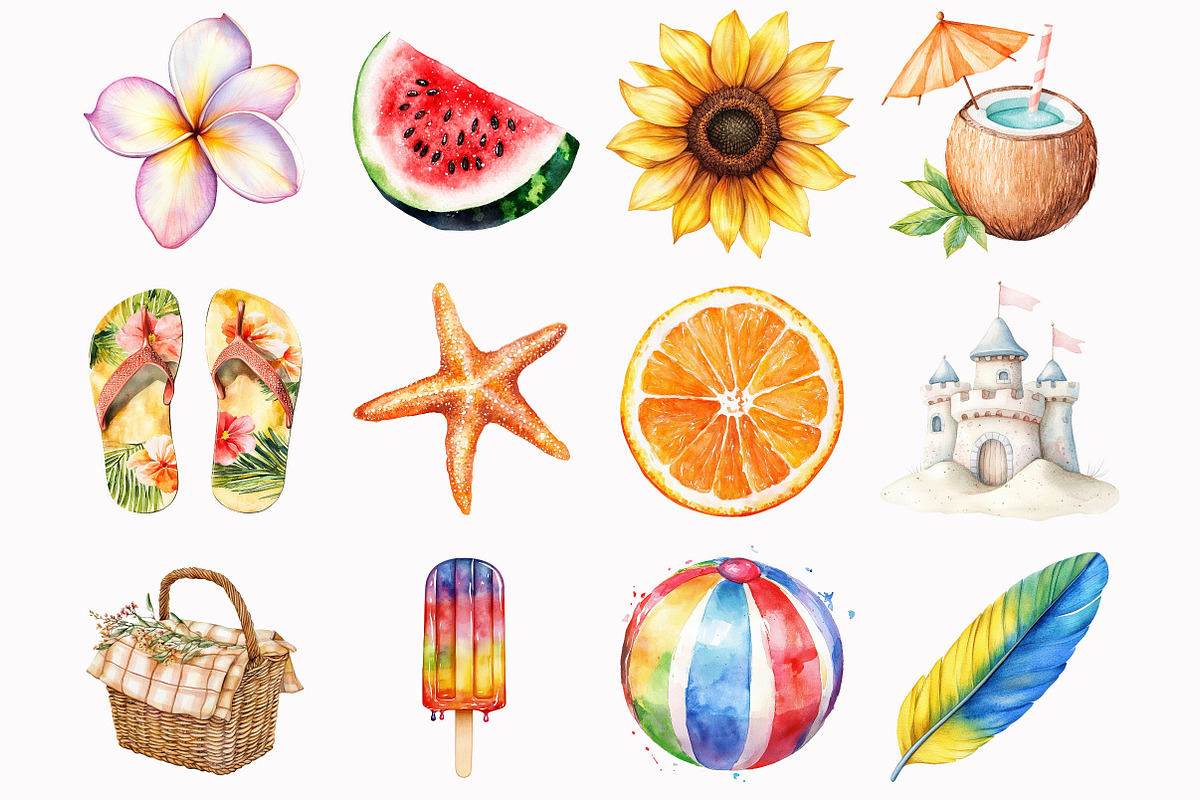 Watercolor Summer Clipart, an Illustration by Design Market (Photo 4 of 5)