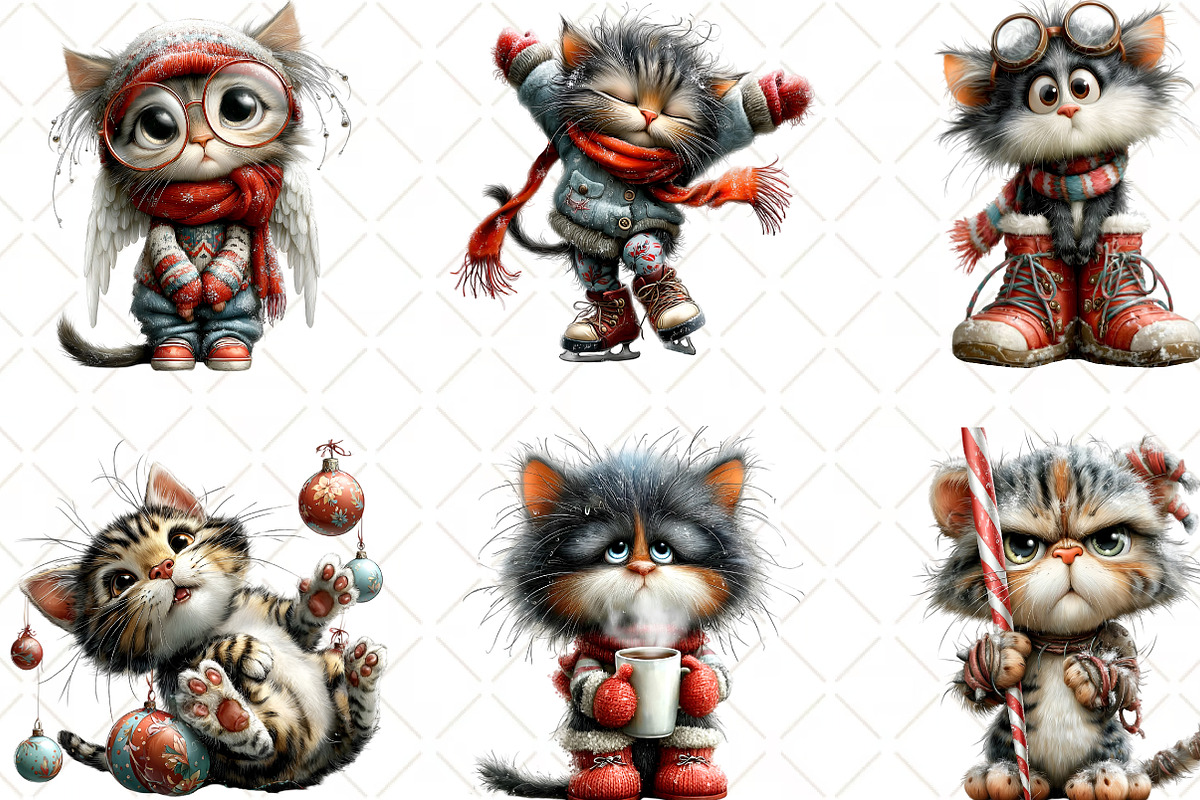 Quirky Christmas Cats Clipart, an Illustration by Black Bird Studio (Photo 3 of 6)