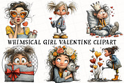 Whimsical Girl Valentine Clipart, an Illustration by OK Design (Thumbnail 2 of 6)