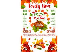 Sale Banner With Autumn Leaf, Fall Season Pumpkin