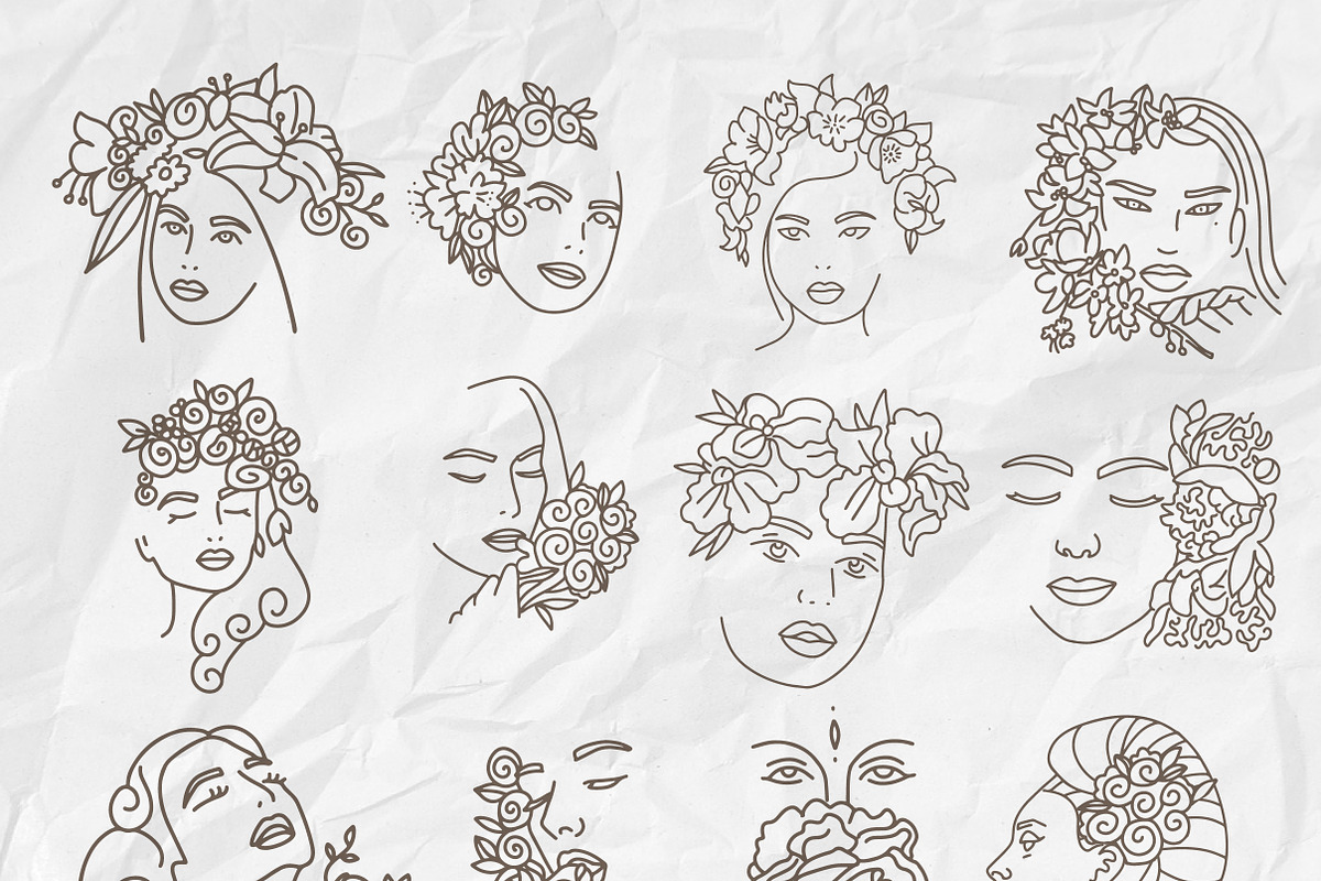 Head in flowers: women faces lineart, a Person Illustration by Lana Sham (Photo 6 of 11)