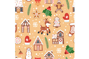 Gingerbread houses seamless pattern, an Object Illustration by YummyBuum
