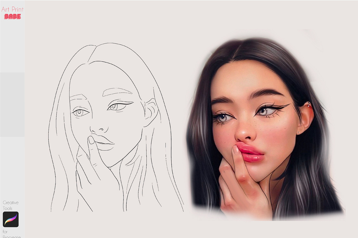 Procreate Portrait Face Guides Stamp, a Brush Add-On by ArtPrintBabe