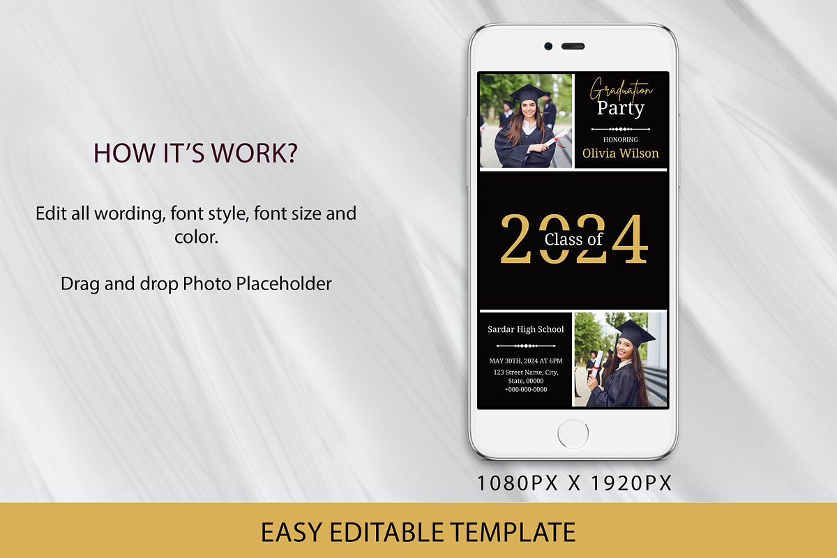 Black-Gold Photo Collage Graduation, an Invitation Template by SmmrDesign (Photo 3 of 6)