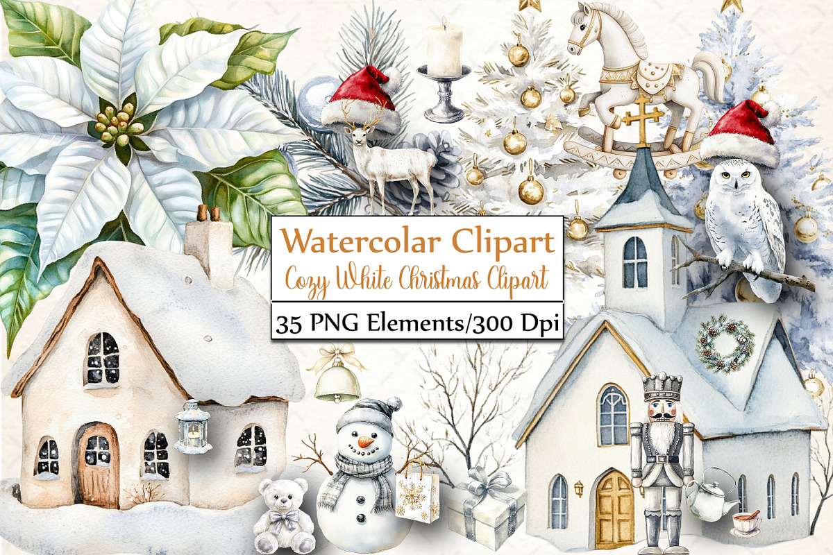 Cozy White Christmas Clipart Set, an Illustration by DreamCafeArt (Photo 1 of 4)