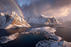 Colorful rainbow over snow, a Photo by Beautiful things