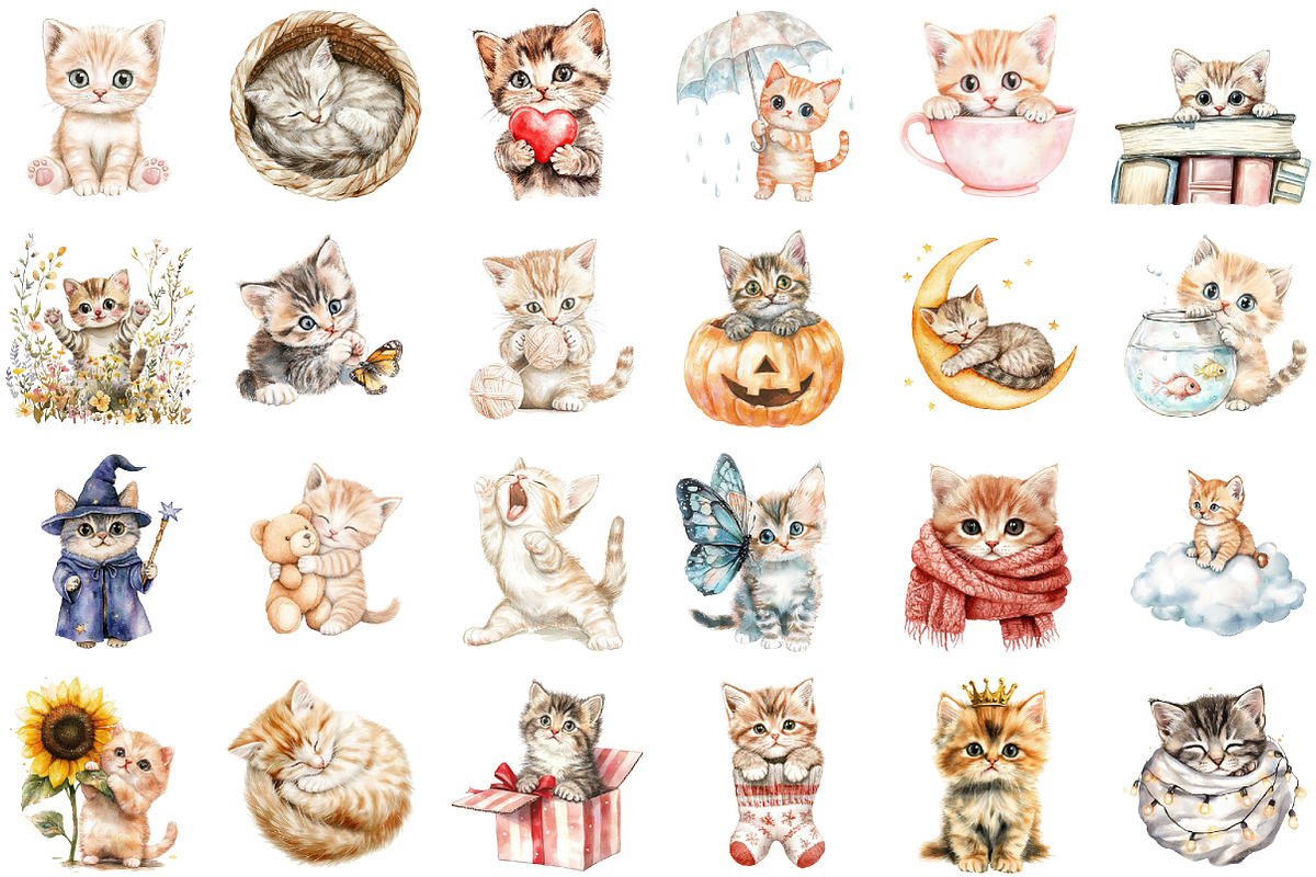 Cute Cat Clipart Baby Cat Png, an Illustration by Sublimation Artist (Photo 2 of 6)