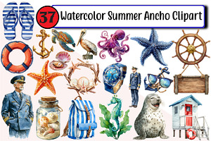 Watercolor Summer Ancho Clipart, an Illustration by Design Market